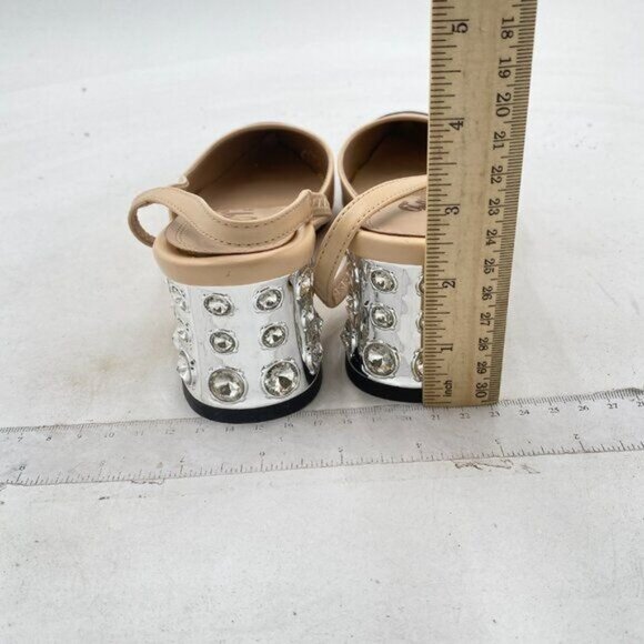 FOWT Light Apricot Rhinestone Chunky Heel Pumps Pointed Cap Toe Slingback Sandal - Picture 5 of 8